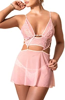 Mapale 2-in-1 Underwire Babydoll Chemise & Thong Set Rose at Nordstrom,