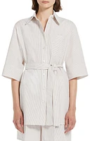 Max Mara Leisure Texas Stripe Tie Waist Shirt Ecru at Nordstrom,