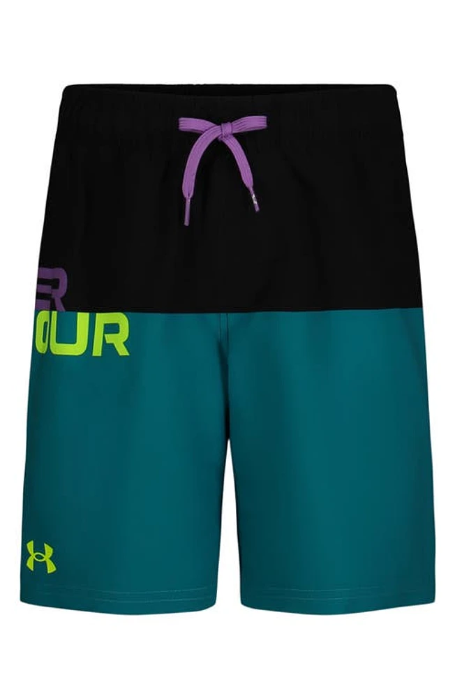 Under Armour Kids' Logo Colorblock Volley Swim Trunks Circuit Teal at