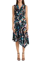 Maggy London Abstract Print Asymmetric Dress Black/Green Acres at Nordstrom,