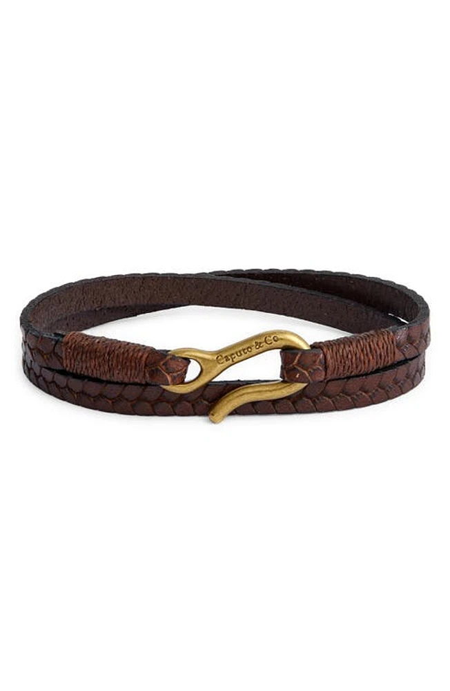 Caputo & Co. Men's Embossed Leather Wrap Bracelet in Dark Brown at Nordstrom