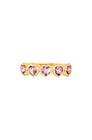 EF Collection Pink Sapphire Heart Half Eternity Ring in 14K Yellow Gold Pink Sapphire at Nordstrom, Size 6