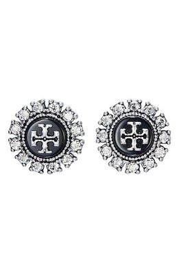 Tory Burch Kira Crystal Stud Earrings in Antique Pewter/Black Multi at Nordstrom