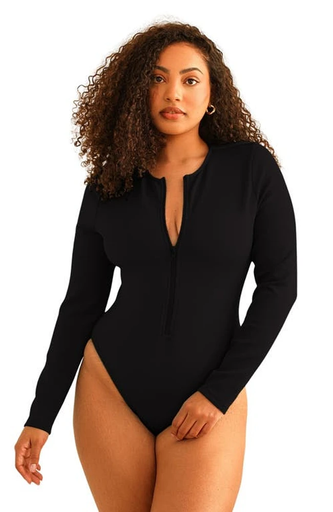 Dippin Daisys Shoal Front Zipper Long Sleeve One Piece Black at Nordstrom,