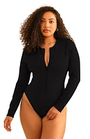 Dippin Daisys Shoal Front Zipper Long Sleeve One Piece Black at Nordstrom,