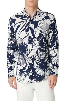 Bugatchi Julian Shaped Fit Floral Print Button-Up Shirt Navy at Nordstrom,