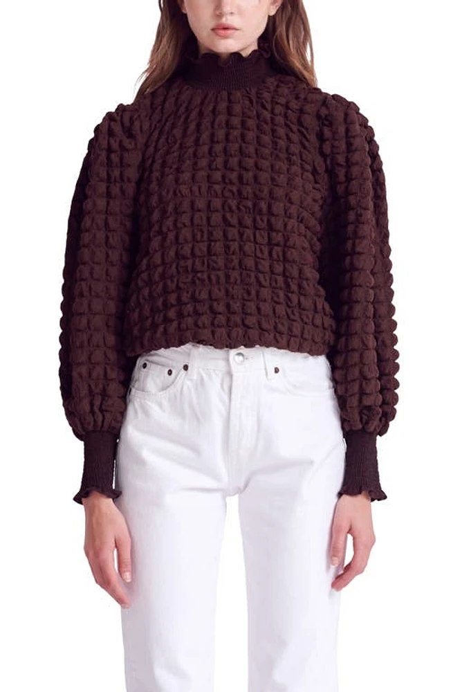 Endless Rose Smocked Turtleneck Top Brown at Nordstrom,