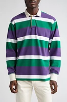 Drake's Stripe Long Sleeve Rugby Polo Purple/Green/White at Nordstrom,