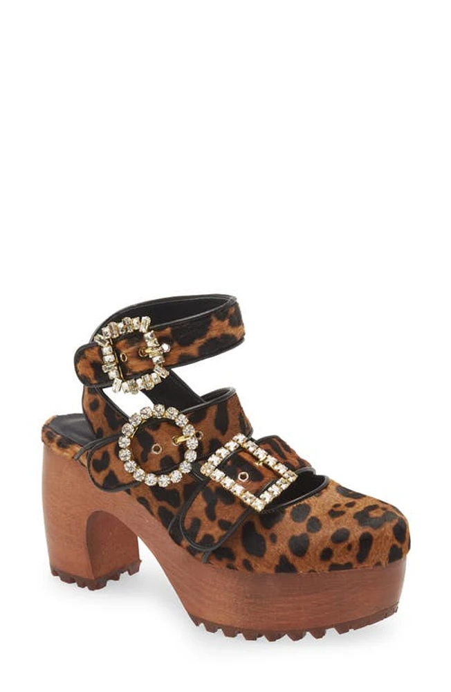 Autumn Adeigbo Triple Strap Genuine Calf Hair Platform Clog in Leopard Haircalf at Nordstrom, Size 6Us