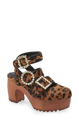 Autumn Adeigbo Triple Strap Genuine Calf Hair Platform Clog in Leopard Haircalf at Nordstrom, Size 6Us