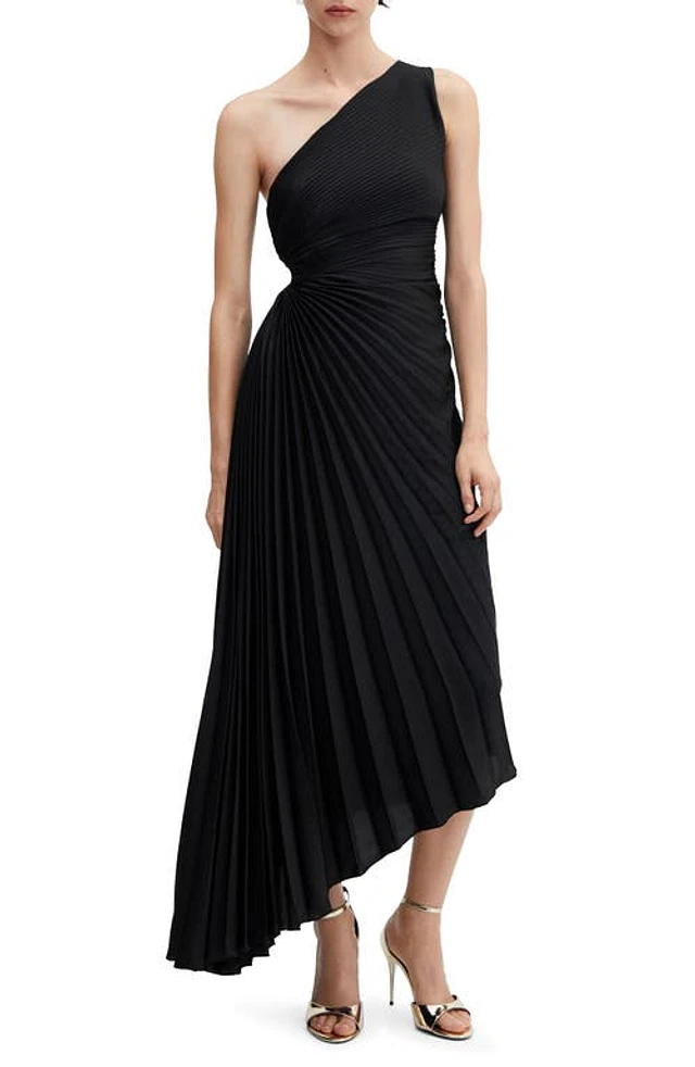mango pleated dress one shoulder MANGO Women's Asymmetrical Pleated Dress