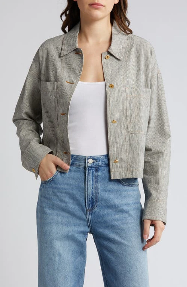 SESSÙN Notteri Stripe Crop Jacket White/black at Nordstrom,