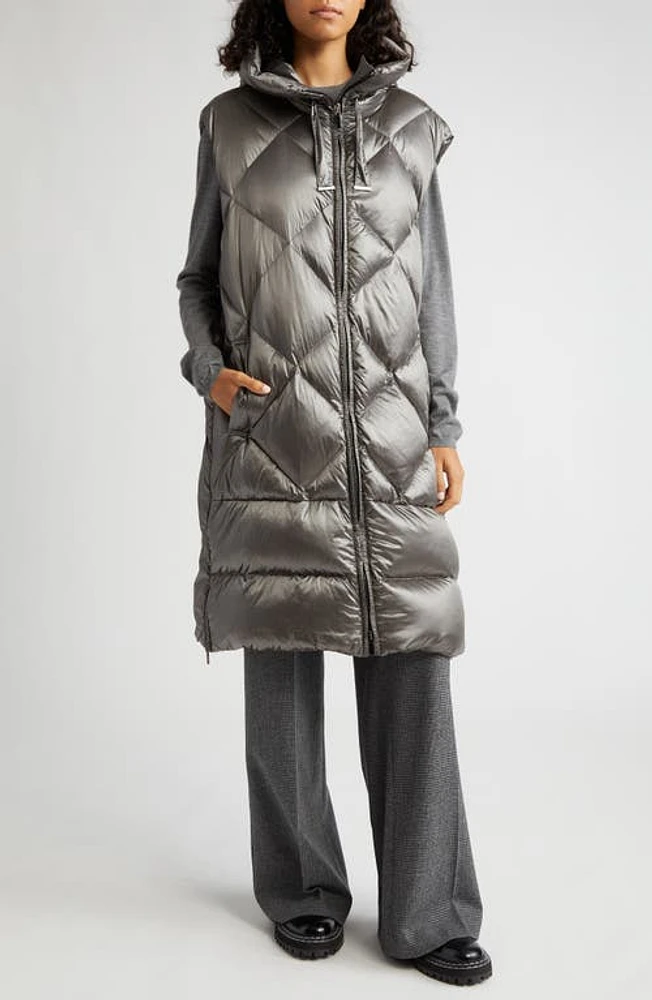 Max Mara Spacevest Water Repellent Quilted Long Down Vest Medium Grey at Nordstrom,