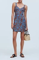 Madewell Floral Sweetheart Neck Linen Minidress Blue Isle at Nordstrom,