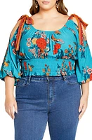 City Chic Venice Floral Print Smocked Waist Crop Top at