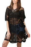 NIKKI LUND Mesh Embroidered Tunic Top in Black at Nordstrom