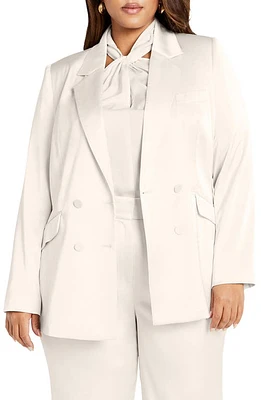 City Chic Rylie Double Breasted Blazer in Oat at Nordstrom, Size Xxl