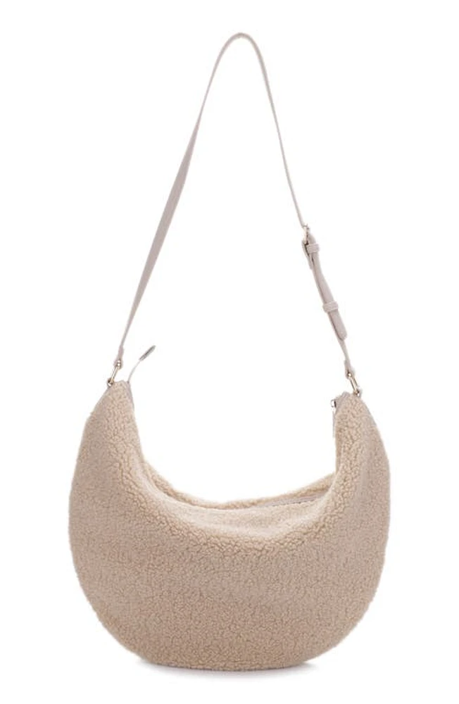 Mali + Lili Megan High Pile Fleece Crescent Bag in Latte at Nordstrom