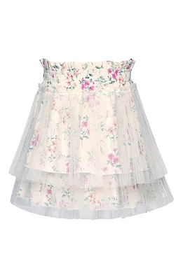 Truly Me Kids' Floral Mesh Overlay Tiered Skirt Ivory Multi at Nordstrom,