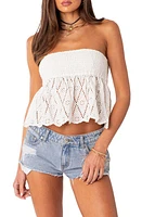 EDIKTED Lacey Scrunch Strapless Top White at Nordstrom,