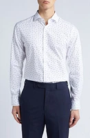 Nordstrom Trim Fit Non-Iron Elderberry Print Dress Shirt White- Blue at Nordstrom,