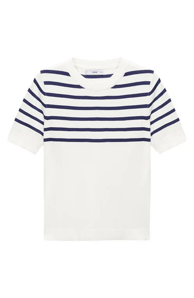 MANGO Stripe Short Sleeve Sweater Blue at Nordstrom,