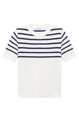 MANGO Stripe Short Sleeve Sweater Blue at Nordstrom,