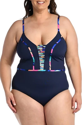 La Blanca Painted Plunge One-Piece Swimsuit Blue Multi at Nordstrom,