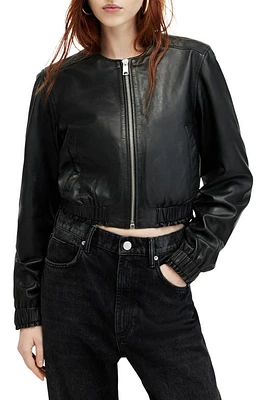 AllSaints Everly Leather Bomber Jacket Black at Nordstrom, Us