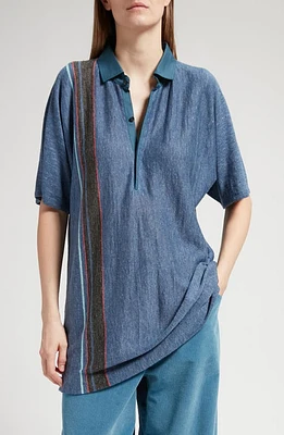 The Row Eddie Oversize Stripe Cotton Polo Blue Shade at Nordstrom,