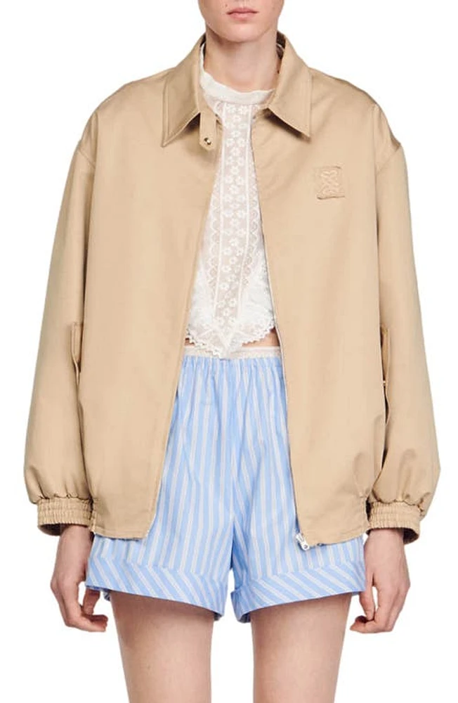 sandro Salomon Front Zip Jacket Beige at Nordstrom,