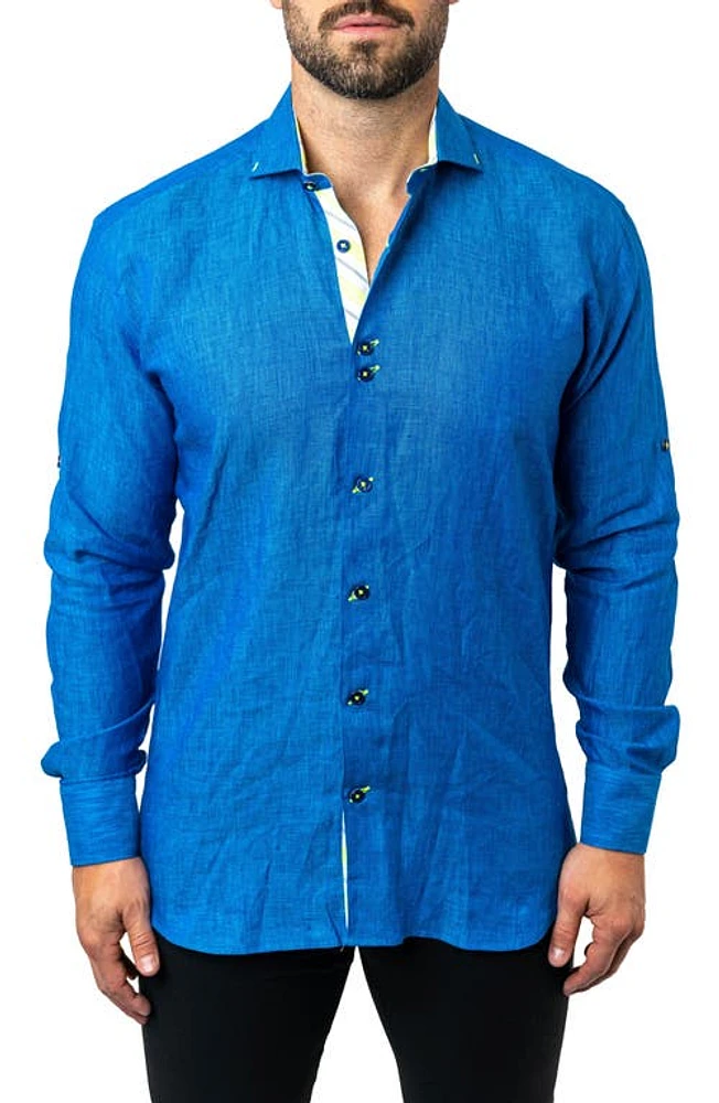 Maceoo Einstein Lenny Contemporary Fit Button-Up Shirt Blue at Nordstrom,