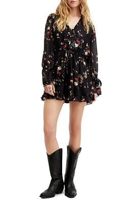 AllSaints Daria Kora Floral Print Long Sleeve Romper Black at Nordstrom, Us