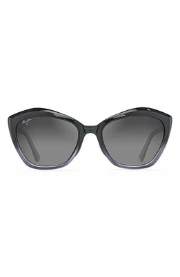 Maui Jim Lotus 56mm PolarizedPlus2 Cat Eye Sunglasses in Black Fade/Neutral Grey at Nordstrom