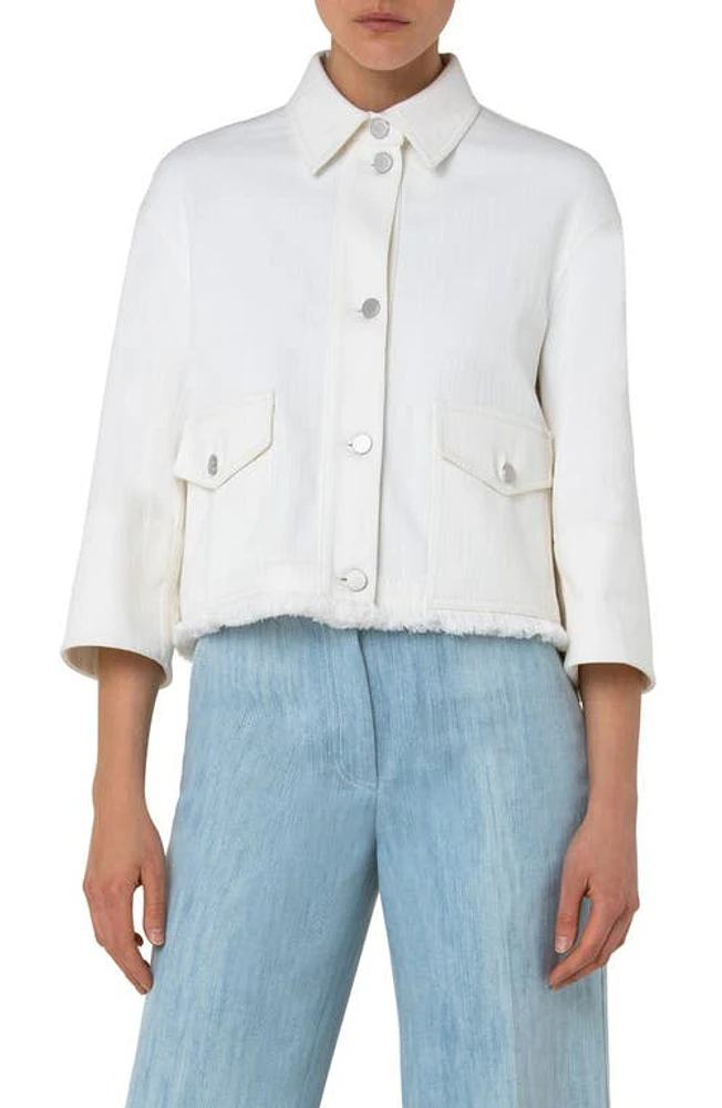 Akris punto Raw Hem Crop Denim Jacket in Cream at Nordstrom, Size 12