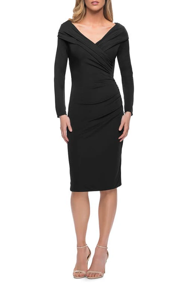 La Femme Long Sleeve Ruched Cocktail Dress in Black at Nordstrom, Size 12