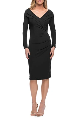 La Femme Long Sleeve Ruched Cocktail Dress in Black at Nordstrom, Size 12