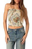 EDIKTED Floral Tapestry Strapless Corset Top Cream at Nordstrom,