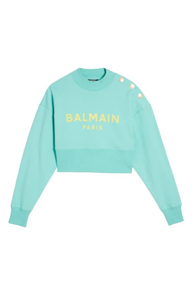 Balmain Logo Cotton Crop Sweatshirt at Nordstrom,