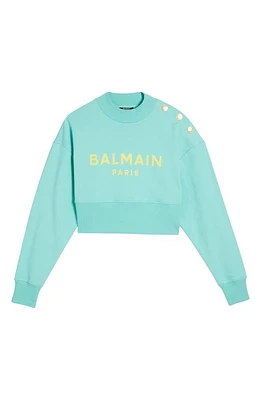 Balmain Logo Cotton Crop Sweatshirt at Nordstrom,