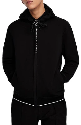 Armani Exchange Logo Zip Hoodie Black at Nordstrom,