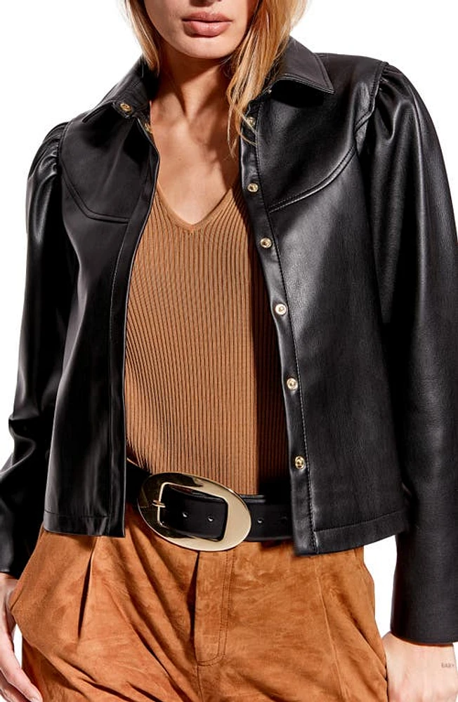 AS by DF Fallon Recycled Leather Shirt Jacket in Black at Nordstrom, Size Small