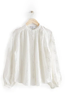 & Other Stories Band Collar Cotton Blouse White Embroidered at Nordstrom,