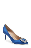 Manolo Blahnik Hangisi 70mm Crystal Buckle Pump Blue Satin Clear/Buckle at Nordstrom,