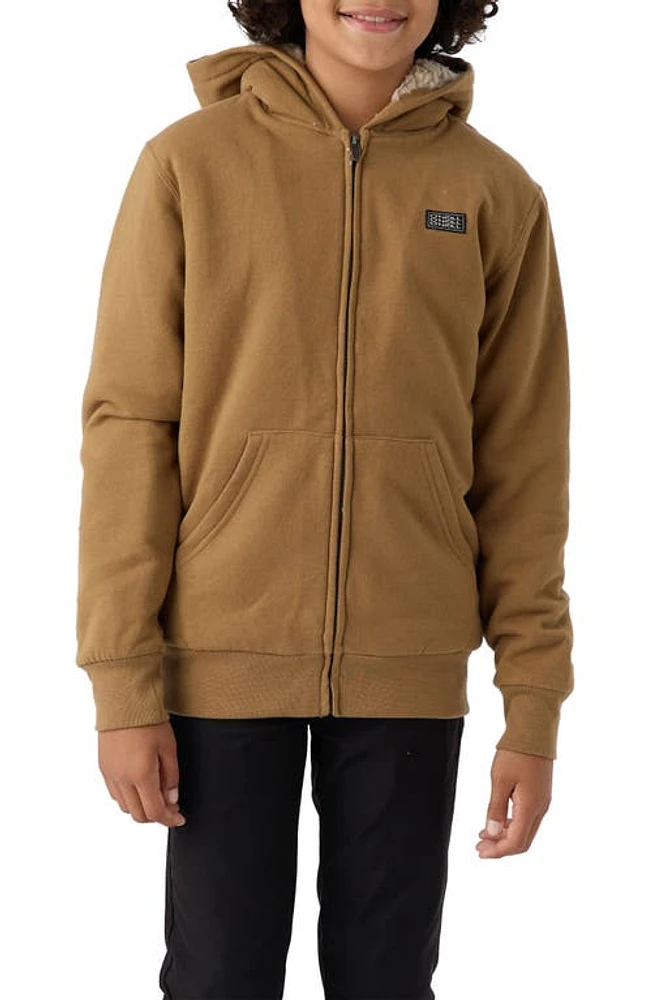 O'Neill Kids' Fifty Two High Pile Fleece Lined Hooded Jacket Dark Khaki at Nordstrom