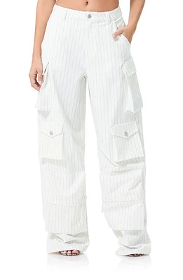 AFRM Parker Pinstripe Wide Leg Cargo Pants White Grey at Nordstrom,