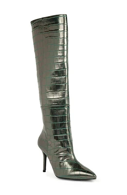 BLACK SUEDE STUDIO Tory Croc Embossed Knee High Boot Silver Metallic at Nordstrom,