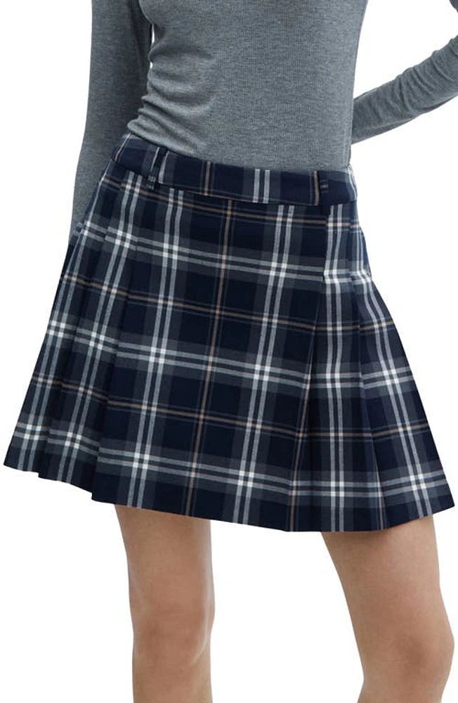 MANGO Plaid Pleated Miniskirt in Navy at Nordstrom, Size X-Small