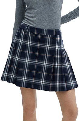 MANGO Plaid Pleated Miniskirt in Navy at Nordstrom, Size X-Small