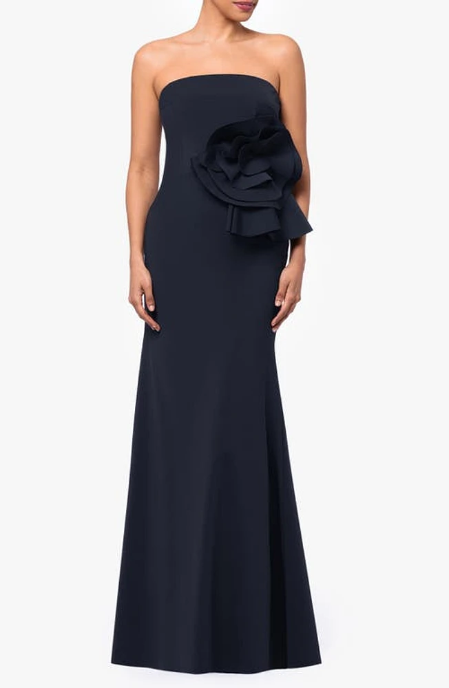 Betsy & Adam Rosette Detail Strapless Gown Black at Nordstrom,